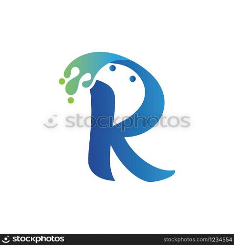 R letter logo design with water splash ripple template
