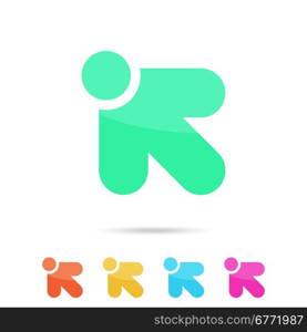 R letter sign, arrow with color variations, 2d vector on white background, eps 10