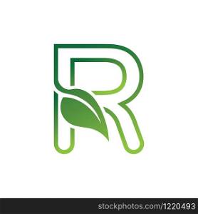 R Letter with leaf logo or symbol concept template design