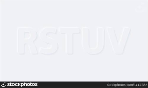R S T U V. Vector button letter of alphabet abc. Bright white gradient neumorphic effect character type icon. Internet gray symbol isolated on a background.
