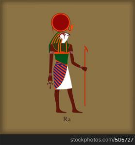 Ra, God of the sun icon in flat style on a brown background . Ra, God of the sun icon, flat style