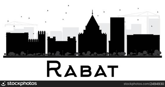 Rabat City skyline black and white silhouette. Vector illustration. Simple flat concept for tourism presentation, banner, placard or web site. Business travel concept. Cityscape with landmarks