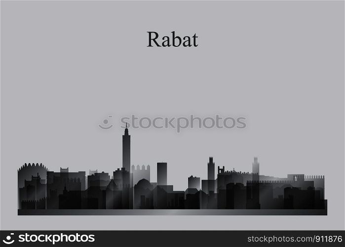 Rabat city skyline silhouette in grayscale vector illustration