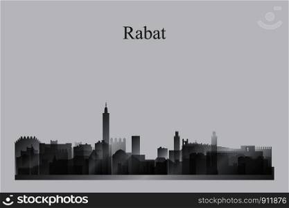 Rabat city skyline silhouette in grayscale vector illustration