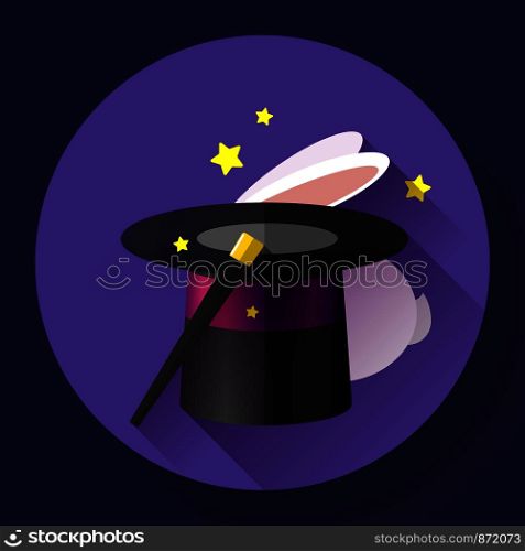 Rabbit and magic hat. Flat design style icon.. Rabbit and magic hat