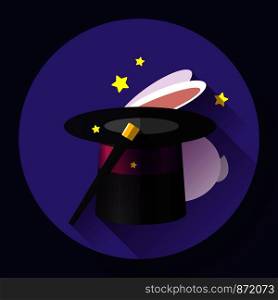 Rabbit and magic hat. Flat design style icon.. Rabbit and magic hat