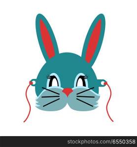 Rabbit Animal Carnival. Grey Small Bunny Hare.. Rabbit animal carnival vector illustration in flat style. Grey small bunny hare. Funny childish masquerade mask isolated on white. New Year masque for festivals, holiday dress code for kids
