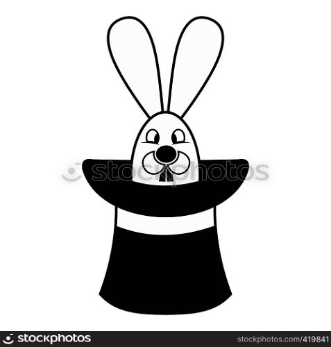 Rabbit appearing from a top magic hat black simple icon on a white background. Rabbit appearing from a top magic hat