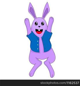 Rabbit cartoon character is jumping happily