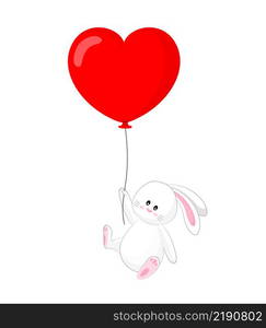 Rabbit character with heart air balloon for valentines day. Cute cartoon bunny, vector illustration.