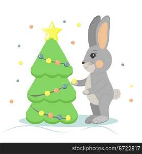 rabbit dresses up christmas tree holiday christmas garland balloons. rabbit dresses up christmas tree garland balls