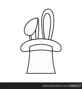 Rabbit ears in magic hat icon in outline style isolated on white background vector illustration. Rabbit ears in magic hat icon, outline style