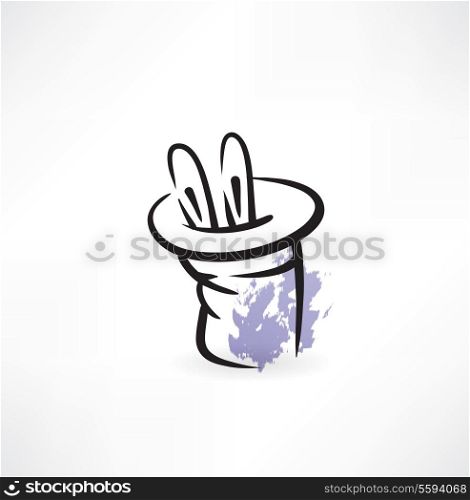 Rabbit ears in the magic hat grunge icon