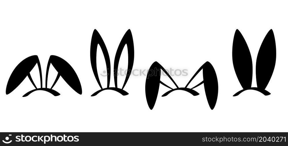 Rabbit ears or Bunny ears silhouette icon. Line pattern. Funny easter bunny. Flat vector rabbits ears in cartoon style. Happy easter party.