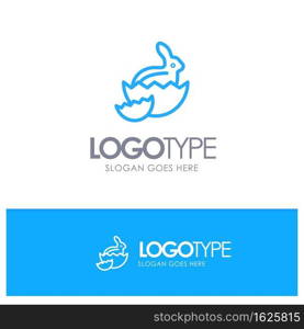 Rabbit, Easter, Baby, Nature Blue Outline Logo Place for Tagline