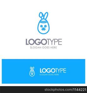 Rabbit, Easter, Bunny Blue Outline Logo Place for Tagline