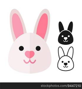 Rabbit head simple icons. Set of colored and monochrome icons. Animals. Simple flat design. Vector art