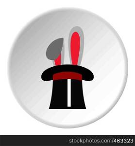Rabbit in hat magician icon in flat circle isolated vector illustration for web. Rabbit in hat magician icon circle