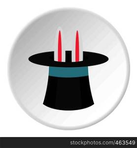 Rabbit in hat magician icon in flat circle isolated vector illustration for web. Rabbit in hat magician icon circle