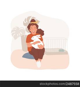 Rabbit isolated cartoon vector illustration. Little girl caressing a cute rabbit, child taking care of a pet, kid treating domestic animal with affection, look after a bunny vector cartoon.. Rabbit isolated cartoon vector illustration.