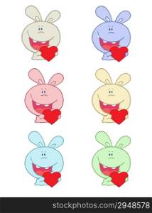 Rabbit Laughing And Holding A Red Heart Collection