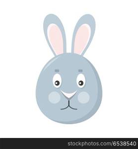 Rabbit Mask Isolated on White. Hare or Grey Bunny. Rabbit mask isolated on white. Hare or grey bunny. Cartoon character face to celebrate happy events at kindergarten, birthday, children holiday festival. Sticker for toddler. Vector in flat style