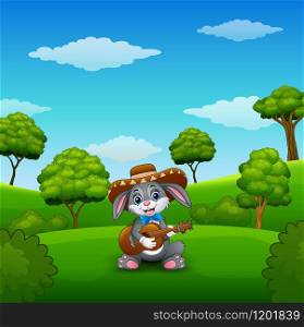 Rabbit mexican relax playing guitar and singing in the park