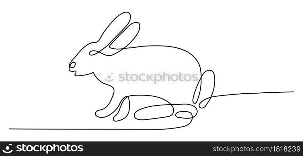 Rabbit one line. Chinese horoscope 2023 year. Animal symbol vector black outline doodle sketch. Editable path. Cartoon hare