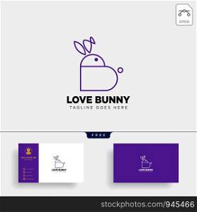 rabbit or bunny love animal line art style logo template vector icon element isolated with business card - vector. rabbit or bunny love animal line art style logo template vector icon