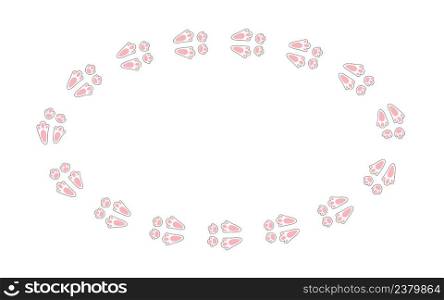 Rabbit or hare footprint trail. Easter bunny foot prints. Rabbit paw steps. Hare steps track on snow. Blank round frame template. Vector illustration isolated on white background in flat style.. Rabbit or hare footprint trail. Easter bunny foot prints. Rabbit paw steps. Hare steps track on snow. Blank round frame template. Vector illustration isolated on white background in flat style