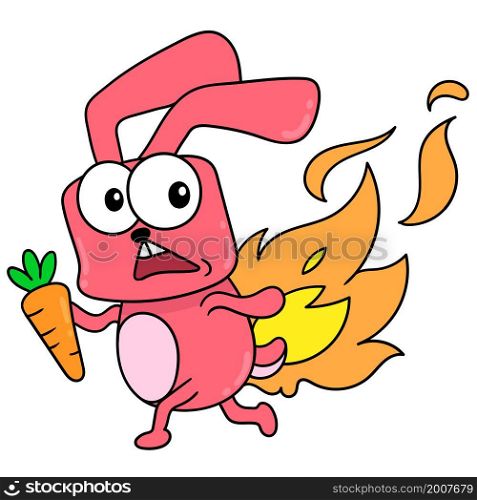 rabbit running from fire burning