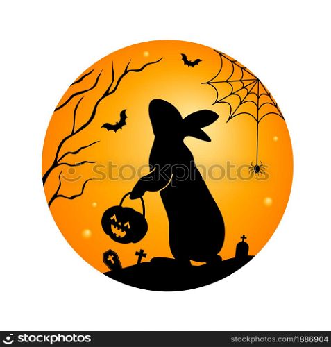 Rabbit silhouette with lantern. Happy halloween concept. Vector illustration for banner, poster, greeting card.