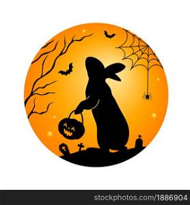 Rabbit silhouette with lantern. Happy halloween concept. Vector illustration for banner, poster, greeting card.