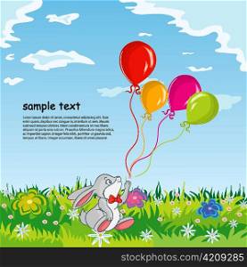 rabbit with baloons vector illustration