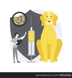 Rabies and your pet abstract concept vector illustration. Dogs rabies, home animals vaccination, pets disease prevention program, puppy vaccine protection, veterinary service abstract metaphor.. Rabies and your pet abstract concept vector illustration.