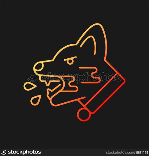 Rabies gradient vector icon for dark theme. Viral pet disease. Virus transmitted through bite. Animal infection. Thin line color symbol. Modern style pictogram. Vector isolated outline drawing. Rabies gradient vector icon for dark theme