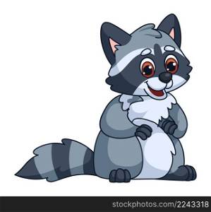 Raccoon icon. Cute cartoon animal with striped tail isolated on white background. Raccoon icon. Cute cartoon animal with striped tail