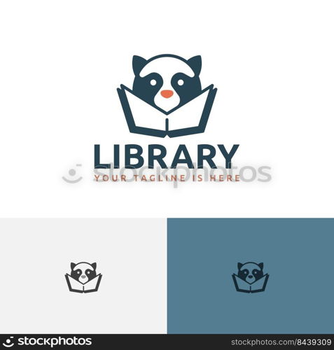 Raccoon Library Reading School Kid Children Animal Logo