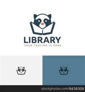 Raccoon Library Reading School Kid Children Animal Logo