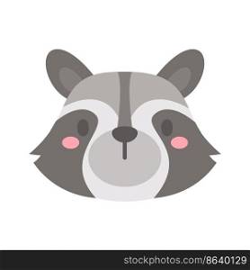 Raccoon vector. cute animal face design for kids.