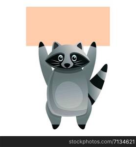 Raccoon with banner icon. Cartoon of raccoon with banner vector icon for web design isolated on white background. Raccoon with banner icon, cartoon style