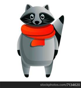 Raccoon with scarf icon. Cartoon of raccoon with scarf vector icon for web design isolated on white background. Raccoon with scarf icon, cartoon style