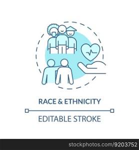 Race and ethnicity turquoise concept icon. Patients equity for medical service. Healthcare. Social determinant of health abstract idea thin line illustration. Isolated outline drawing. Editable stroke. Race and ethnicity turquoise concept icon