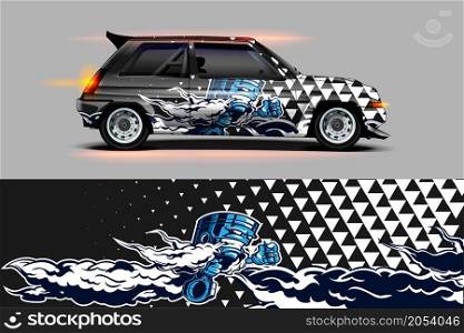 Race car decal wrap design vector. Graphic abstract stripe racing background kit designs for vehicle, race car, rally, adventure and livery