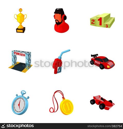 Race cars icons set. Cartoon illustration of 9 race cars vector icons for web. Race cars icons set, cartoon style