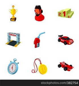 Race cars icons set. Cartoon illustration of 9 race cars vector icons for web. Race cars icons set, cartoon style