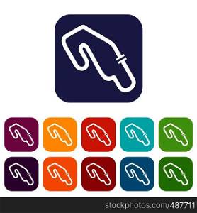Race circuit icons set vector illustration in flat style in colors red, blue, green, and other. Race circuit icons set