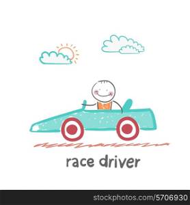 race driver . Fun cartoon style illustration. The situation of life.