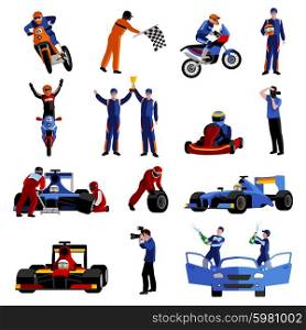 Race Icons Set. Race and rally icons set with moto auto rally and victory symbols flat isolated vector illustration