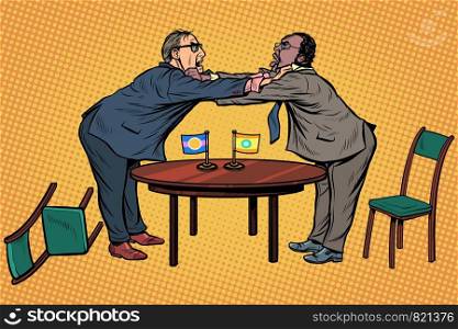 racial discrimination. policy diplomacy and negotiations. Fight opponents. Pop art retro vector illustration drawing. racial discrimination. policy diplomacy and negotiations. Fight opponents